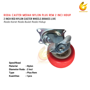 1 pcs Roda Caster Merah Plus Rem Hidup 2 Inci Troli Murah