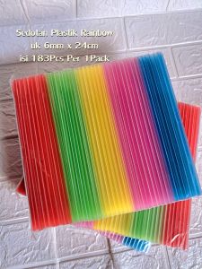 Sedotan Plastik Warna Warni Garis Bening Rainbow