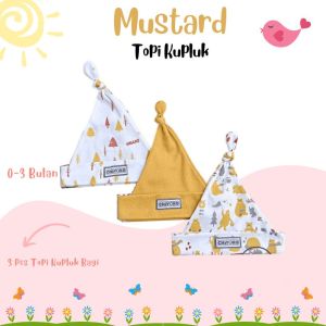 Serian Mustard- 3 Pcs Topi Kupluk Bayi Baru Lahir Topi Bayi 0 - 3 Bulan