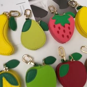 Cute Fruit Shape Leather Coin Purse Mini Zipper Earphone Bag Keychain Pendant Wallet for Women Girls
