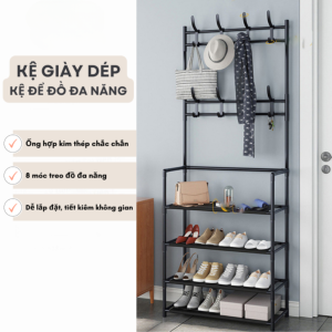 Kệ Đựng Đồ Đa Năng Chữ H  Kệ Để Giày Dép Chữ L 2 Màu Đen Trắng Chất Liệu Thép Chịu Lực Tốt Decor Phòng Đẹp Tiện Dụng Có Thể Treo Quần Áo Thiết Kế Treo Đồ Đa Năng Lắp Ghép 4 Tầng Tặng Kèm 8 Móc Treo