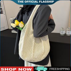 【New Arrival】 Women Knitted Beach Tote Bag Hollow Out Summer Crochet Large Capacity Casual Tote Bag