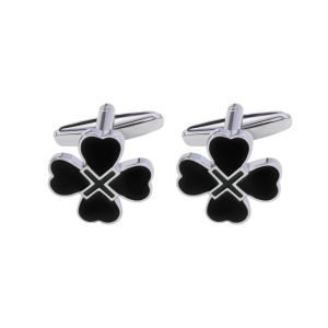 1Pair Creative Exquisite Four Leaf Clover Design French Cufflinks Trendy Green Black Red Alloy Drip Oil Design Shirt Cuff Links