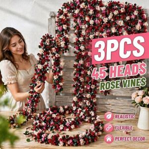 Artificial Rose Vine Garland Set Silk Floral Rattan Flexible Realistic Reusable Diy Wall Decor