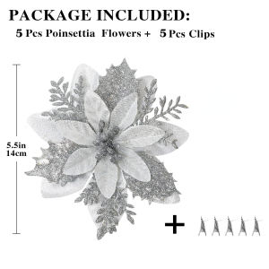 MaxFun 5/10Pcs Christmas Flowers Decorations For Vase Free Clips Christmas Flowers Xmas Gold Red Silver Poinsettia Flowers Decorations Artificial Christmas Flowers for Christmas Tree Christmas New Year Wreath Wedding Holiday Decoration