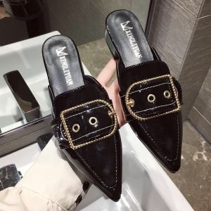 MANXIXI Fashion Mules Beautiful Low Heel 1.57 Inches Leather Sandals For Women (35-40 Size)