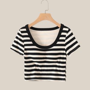 Twinkle Shirt Crop Top เสื้อยืดทรงครอปลายขวาง มีบราในตัว ไม่ต้องใส่บราไม่ต้องติดซิลโคน สะดวกสบายขึ้น