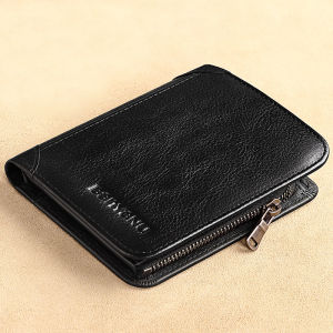 BANYANU กระเป๋าสตางค์หนังแท้งวัว 100% ผู้ชายแฟชั่นเดิมซิปบัตรถือเหรียญกระเป๋าสตางค์สำหรับผู้ชาย 2025 Anti RFID