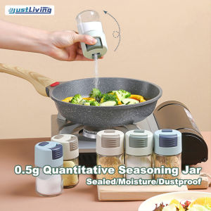 JustLiving Sealed Quantitative Seasoning Jar 0.5g Per Press 100ml Glass Press Type Salt Seasoning Bottle Moisture Kitchen Powder Condiment Containers Dustproof BBQ Sprinkler Salt Shaker Metered Spice Seasoning Dispenser