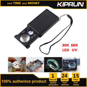 KIPRUN Jewelry Magnifier Foldable 3 in 1 30X 60X  Magnifier Jewelers Loupe Loop Magnifying Glass  Microscope Loupe Optical Lens With LED UV Lighted