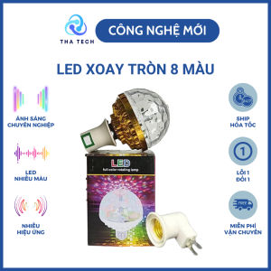 Đèn led xoay tròn 8 màu nháy chớp theo nhạc bay phòng sân khấu hiệu ứng 360 độ tặng kèm đui cắm E27