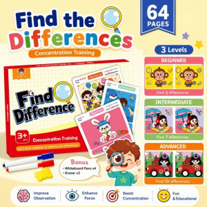 64 Pages Find Difference Activity Book Cards for Childrens Observation and Focus Enlightenme