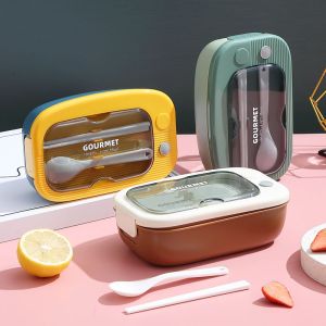 Kotak Makan Lunch Box Bento Model Transparant 1100ml Free Sendok & Sumpit