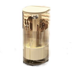 NBANLIKE Dustproof Automatic Lifting Makeup Brush Holder with Lid Transparent Makeup Brush Storage Tube Luxury Space Saving Cosmetic Storage Box for Brush
