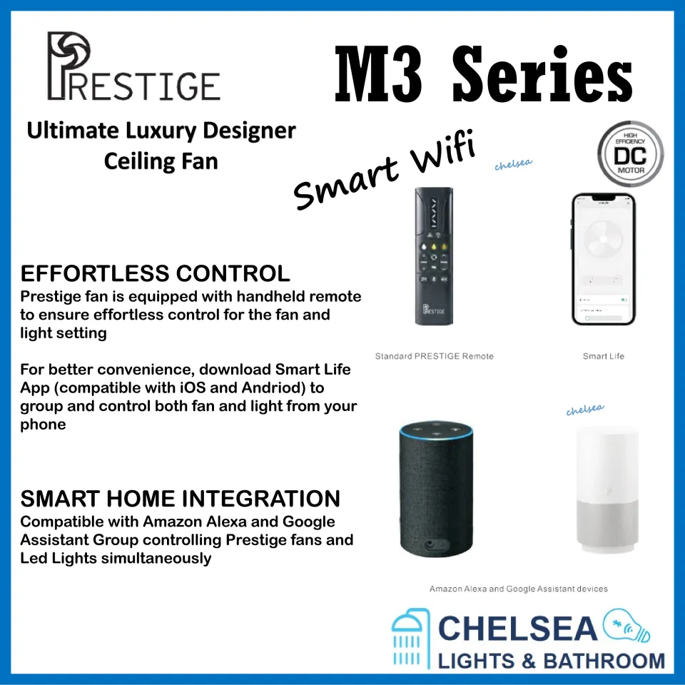 Prestige M3 series Smart wifi DC Motor Ceiling fan with 28w led