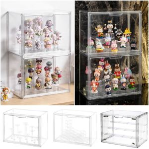 BNGCV Transparent Doll Display Box Collapsible 3 Tiers Model Display Case Detachable Plastic Stackable Storage Box For Popmart Figures Labubu