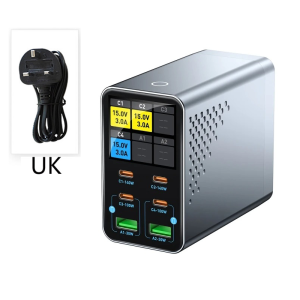 6-in-1 140W GaN Charging Smart Multi-Port Desktop Charger PD+QC Multiport with Intelligent Digital Display for Phones&Tablets
