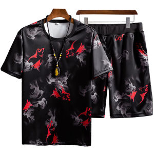 SUSSI mens top two-piece summer casual wear mens short-sleeved suit shorts youth sportswear two-piece mens clothes