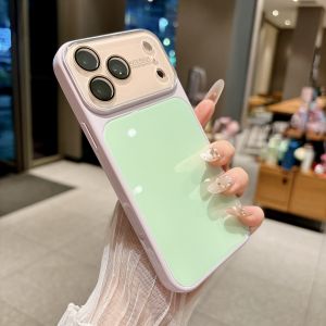 Dopamine Contrast Color Tempered Glass Case For iPhone 17 16 15 14 Pro Max Glossy Camera Protection Hard Bumper Anti-drop Cover