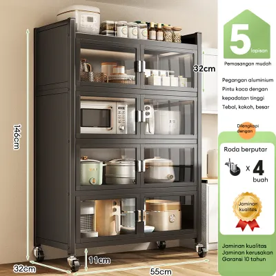Rak Dapur Rak Oven Microwave Lemari Dapur Lemari Piring Multi-layer Rak Kabinet Dapur Dengan Pintu