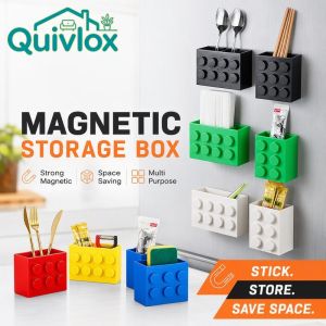 Quivlox Magnetic Building Block-shaped Storage Box Refrigerator Rack Kitchen Chopstick Utensil Organizer