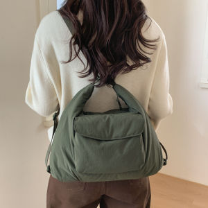 TasBagShop Womens Canvas Tote Bag Korean-style Commuter Single-shoulder Crossbody Bag 3-in-1 Multi-functional Leisure Bag