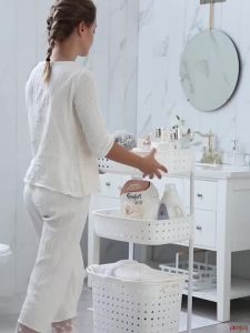 【Wuxih】Multi-Purpose 2 Tier Laundry Basket 2 Baskets with wheels for Laundry Rack Storage Bathroom Utility Cart Storage / Dirty clothes basket Laundry basket Dirty clothes storage bas  porzingis.sg