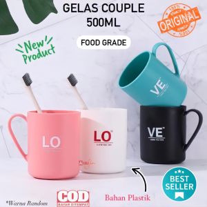 (BISA COD) PROMO GELAS COUPLE DAPAT 1 Pcs VARIASI RANDOM / GELAS COUPLE PLASTIK LOVE / MUG PLASTIK PASANGAN / CANGKIR MINUM