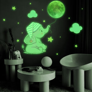 Elephant Moon Luminous Wall Sticker For Baby Kids Room Bedroom Home Decoration Decals Glow In The Dark Combination Stickers
