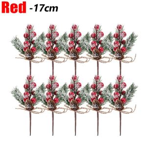 10x Artificial Berry Stems Pine Cones Christmas Wreath Ornaments Xmas Tree Evergreen Pine Branches Holiday Party Vase Floral Decor