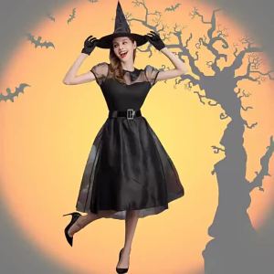 New Halloween Collection Ghost game costume stage performance outfit Black Veil Witch Costume Elegant Witch Outfit for Nighttime