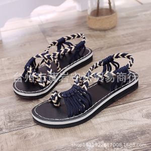 [Free Shipping] Plus-Size Summer Beach Sandals For Women-Style Flat Slippers With Rope Detailing