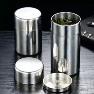 Tea Canister with Airtight Double Lids for Loose Tea - Small Kitchen Canisters for Tea Storage Loose Leaf Tea Tin