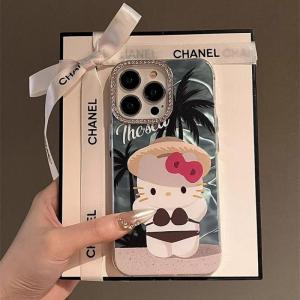 Christmas Gift Halloween Hot Miniso Flash Diamond Iphone 14/15Promax Bracket Protective Shell Kawaii Hello Kitty Anime Fall Prevention Mobile Phone Shell