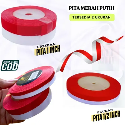 Pita Merah Putih / Pita Semi Kain Satin / Pita Bendera Merah Putih / 1 Roll (20yrd) / Pita Bendera Merah Putih / Cod / Millenium store