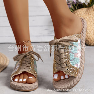 [Free Shipping] New Large-Size WomenS Sandals Vintage Style Lace-Up Slip-On WomenS Shoes