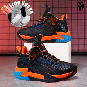 TOMITANY Buy 1 Pair of Shoes Get 1 Pair of Socks Shoes for Kids Korean High Up Basketball Shoes wear Resistant Rubber Sneakers Shoes for Kids size 28-40