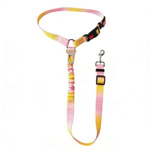 JPTD Adjustable Dog Car Seatbelt Universal Anti-escape Car Pet Safety Tether Stylish Gradient Color 2-in-1 Pet Seat Belt For Vehicles