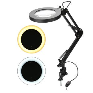พับได้!!!โคมไฟแว่นขยาย กำลังขยาย 10 เท่า แว่นขยายตั้งโต๊ะ มีไฟ LED 3 โคมไฟแว่นขยายตั้ง ปรับความสว่างได้ แว่นขยาย