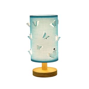 STARRY Warm Glow Bedside Ambient Lamp 3D Butterfly Decorative Solid Wood LED Night Light Creative Cylinder Lamp Shade Wood Desk Light Bedroom