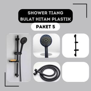 Shower Tiang Bulat / Kotak stainless black / Shower Tiang + kran cabang 1 set Hitam
