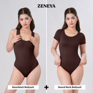 Zeneya BUY 1 TAKE 1 Racerback + Roundneck Bodysuit For Women Short Sleeve Shapewear Top Bodycon Body Shaper