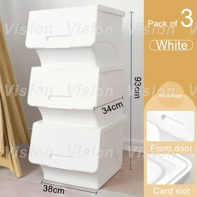 VISION Stackable Flip Top Plastic Storage Box with Wheels – Multifunction Home Organizer for Toys Snacks Drawer or Ottoman Storage