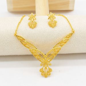 GENENIC Vintage Gold Plated Alloy Jewelry Set Dainty Elegant Flower Stud Earrings Gift Layered Necklace and Earrings For Women
