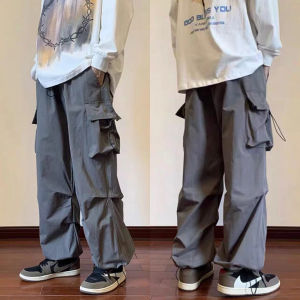 Trend Multi Pocket Cargo Pants Men Retro Cargo Pants Loose Straight Casual Pants Seluar kargo lelaki k33#sxc