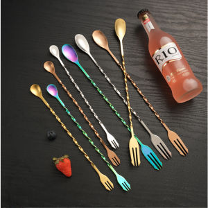 Brightbling 304 Stainless Steel 12 Inch Bar Spoon Coffee Juice Bar Cocktail Stick Milk Tea Spoon Supplies Double Ended