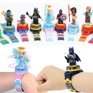 Disney Frozen Elsa Anne Prinecess Watch Children Kids Toy Watch Set Iron-Man Avenger Alliance Cartoon Watch Building Blocks Watch Toys Set