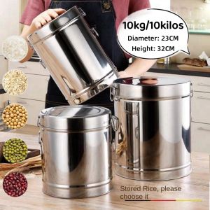 Stainless Steel Rice Dispenser Storage Automatic Graduated Sealed Rice Bucket Storage Box Grain Dispenser Box Food Container Kitchen Moisture-Proof Rice Barrel Kitchen Organizers Storage Container 10KG
