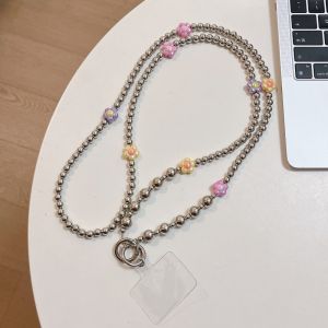DEGRAD Bag Chain Crossbody Phone Strap Hanging Rope Flower Beads Phone Neck Straps Universal Long Mobile Phone Lanyard Phone Case Hanging