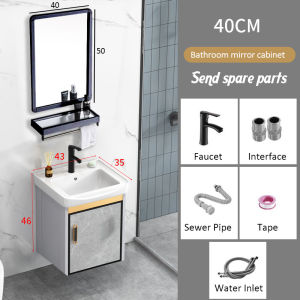 HT 40 cm Aluminum alloy bathroom cabinet set mirror box round mirror square mirror basin sink